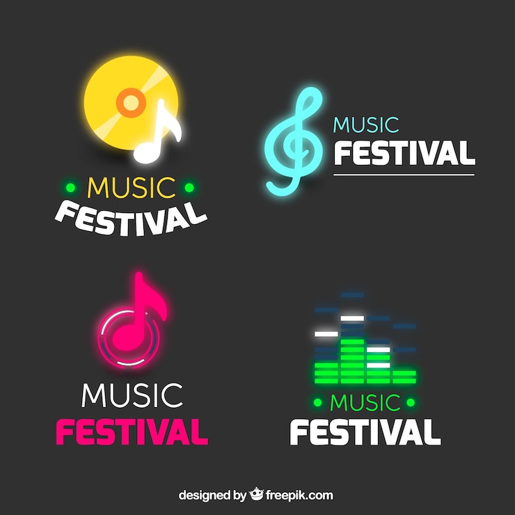 Kostenlose Vektor musikfestival-logosammlung mit flachem design