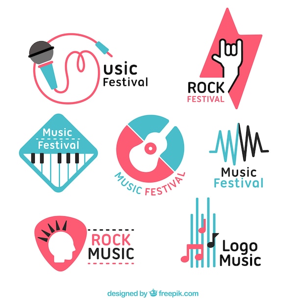 Kostenloser Vektor musikfestival-logosammlung mit flachem design