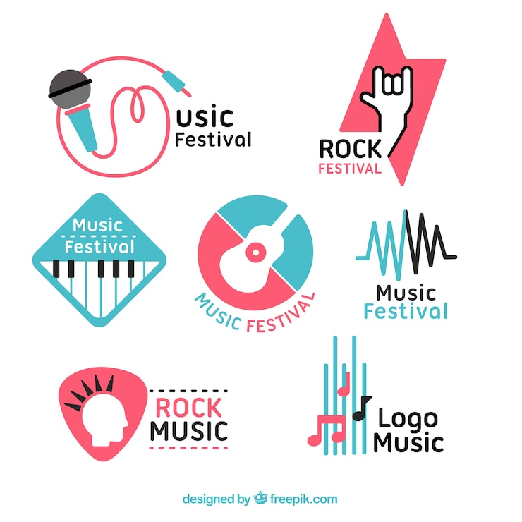 Kostenlose Vektor musikfestival-logosammlung mit flachem design