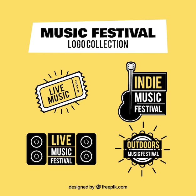 Musikfestival-Logosammlung mit flachem Design