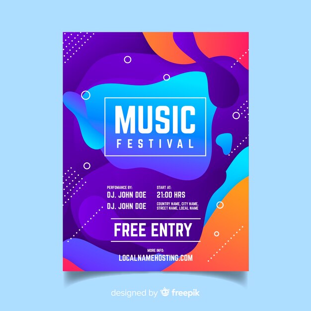 Musikfestival-Plakatschablone mit flüssigem Effekt