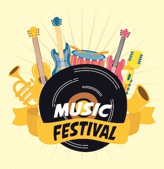 Musikfestplakat mit instrumenten Premium Vektoren