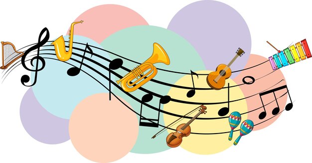 Musikinstrument mit Musiknoten auf weißem Hintergrund