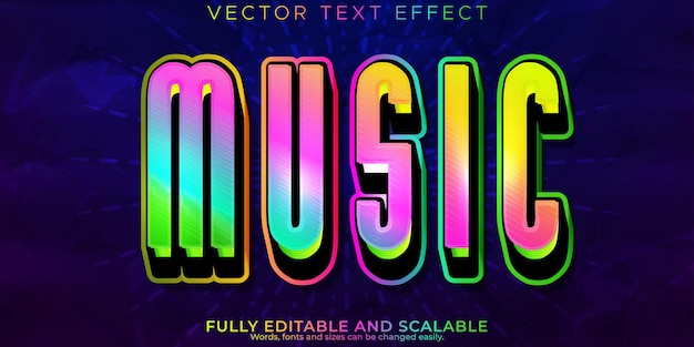 Kostenloser Vektor musiktexteffekt bearbeitbarer party- und disco-textstil