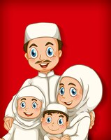 Muslimisches familienmitglied auf farbverlaufshintergrund der karikaturfigur