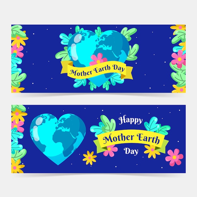 Mutter erde tag banner mit herzförmigen planeten