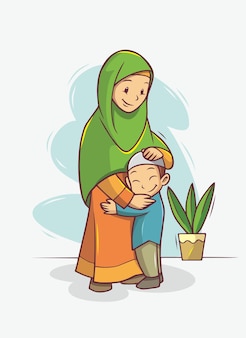 Mutter und sohn umarmen illustration