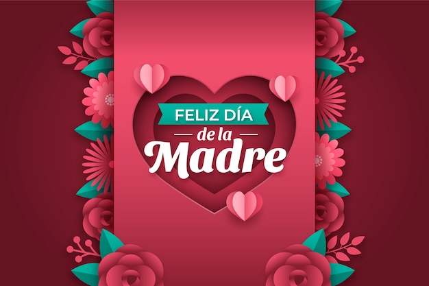 Muttertag im Papierstil mit floralem Hintergrund auf Spanisch