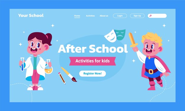Nach Schulaktivitäten handgezeichnete Landing Page für flache Marketingpakete