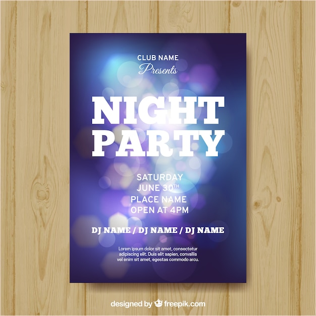 Nacht party poster mit abstrakten lichter