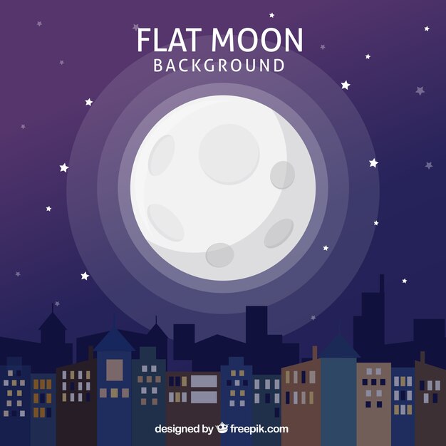 Nacht-Stadt-Hintergrund mit Mond im flachen Design