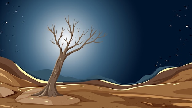 Nächtliche religiöse moses bibelgeschichte todesbaum in der wüsten-dürre-landschaft