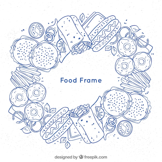 Kostenloser Vektor nahrungsmittelrahmen mit hand gezeichneter art