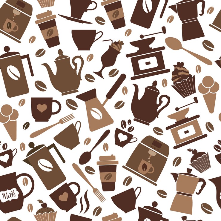 Kostenlose Vektor nahtlose muster von kaffee-icons