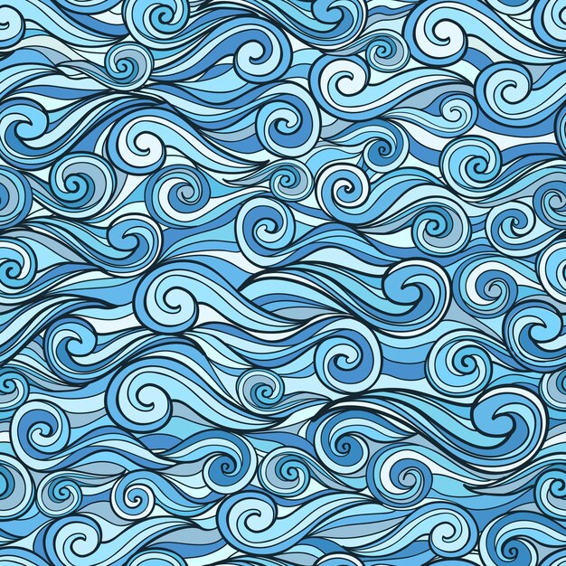Nahtlose Mustervektorillustration der blauen Meereswellen für Entwurf