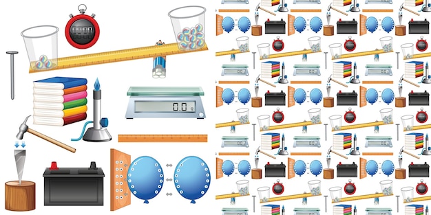 Kostenloser Vektor nahtloser hintergrund mit wissenschaftlichen geräten