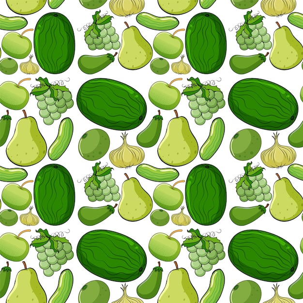 Nahtloses hintergrunddesign mit grünen früchten und gemüse