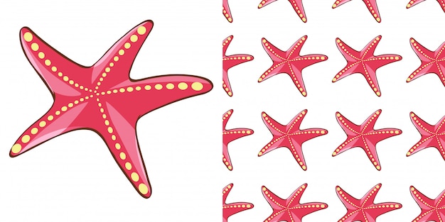 Nahtloses Hintergrunddesign mit roten Starfish