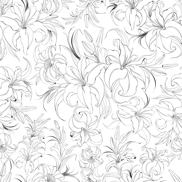 Nahtloses Muster aus Lilienblüten auf Weiß