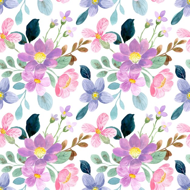 Nahtloses Muster des rosa lila wilden Blumenaquarells