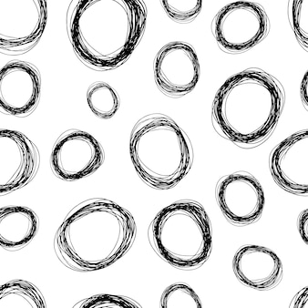 Nahtloses muster mit schwarzer skizze handgezeichneter bleistift-kritzel-ellipsenform auf weißem hintergrund. abstrakte grunge-textur. vektor-illustration