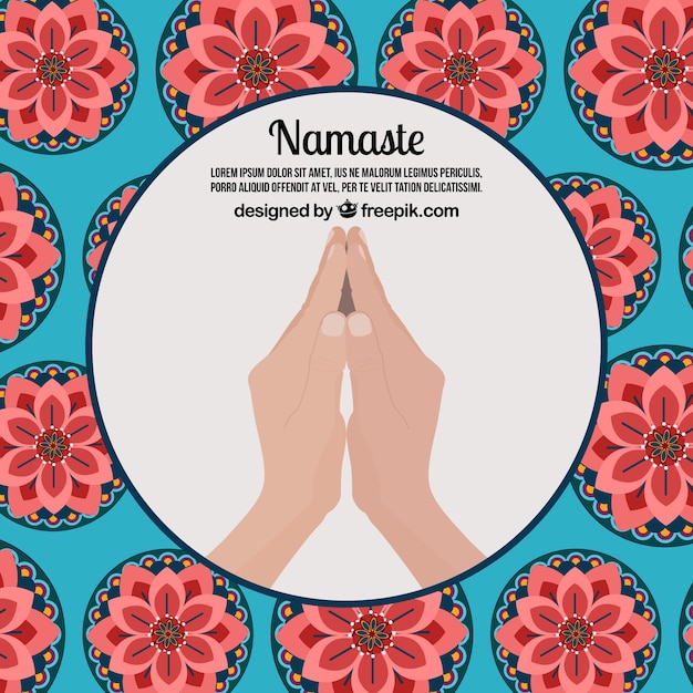 Namaste gruß hintergrund mit blumen in flachen design