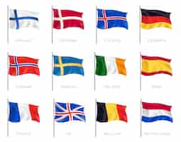 Kostenloser Vektor nationalflaggen gesetzt mit finnland und dänemark realistisch isoliert