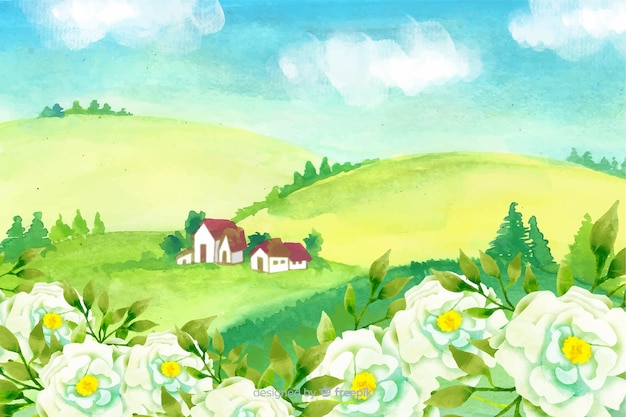 Natürlicher hintergrund des aquarells mit landschaft