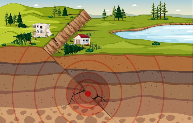 Naturlandschaft mit Landabsenkung und Bodenschichtszene