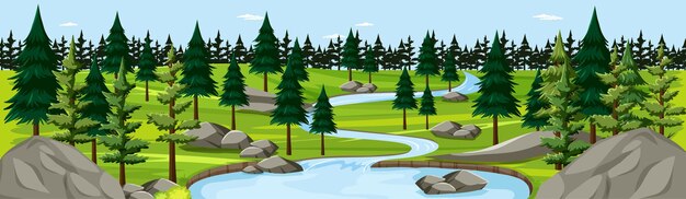 Naturpark mit Panorama-Szene der Flusslandschaft