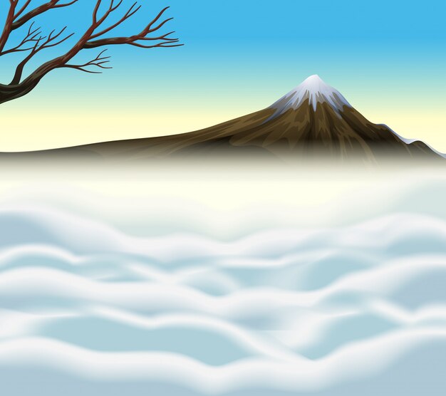 Naturszene mit Vulkan und Nebel