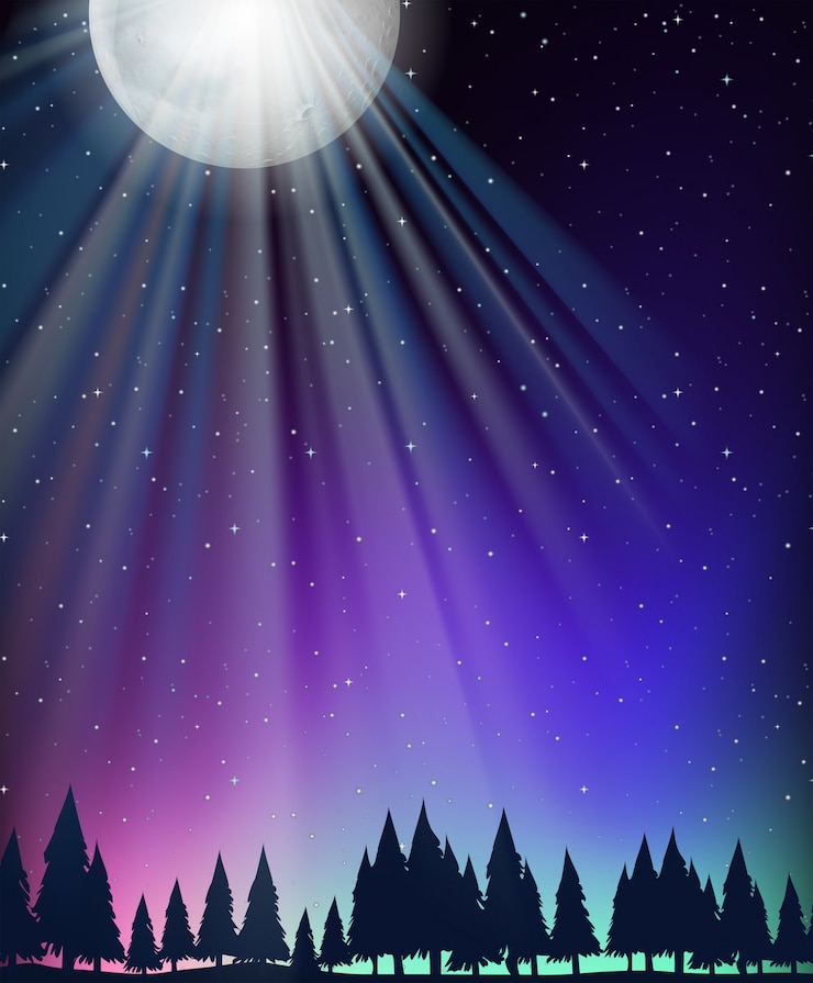 Kostenlose Vektor naturszenenhintergrund mit mond und sternen