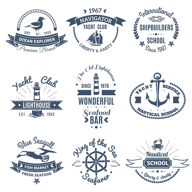 Kostenloser Vektor nautische marine etiketten und logos set