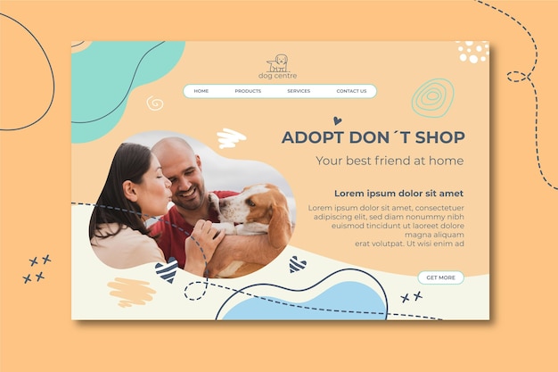 Kostenloser Vektor nehmen sie eine haustier-landingpage-vorlage an