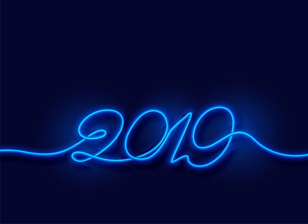 Neon-Blaulichthintergrund des guten Rutsch ins Neue Jahr 2019