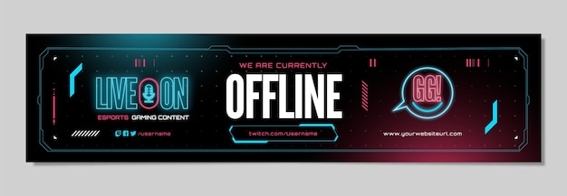 Neon-Gaming-Twitch-Banner im flachen Design