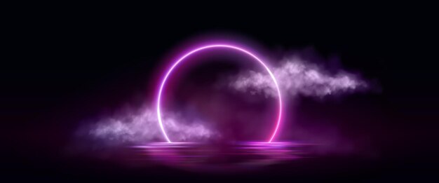 Neon-Kreisrahmen auf dunklem Wasser-Hintergrund