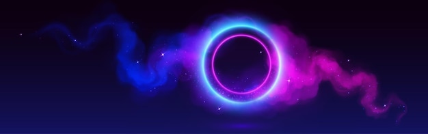 Neon-Kreisrahmen mit Rauchwolken