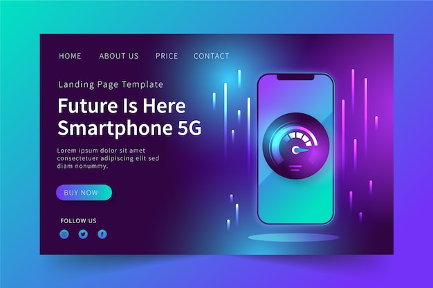 Kostenloser Vektor neon-landingpage mit mobilem design