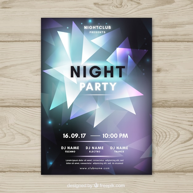 Neon-party-poster mit bunten dreiecken