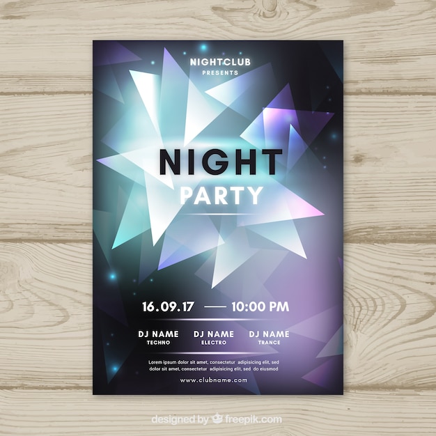 Kostenloser Vektor neon-party-poster mit bunten dreiecken