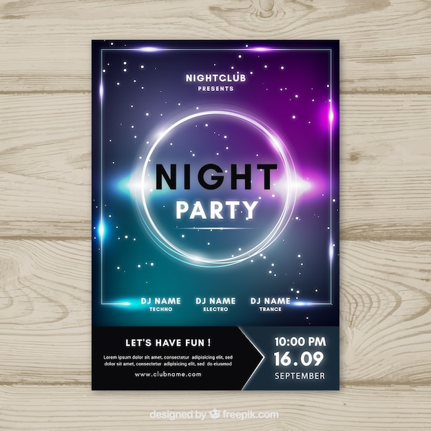 Neon-party-poster mit räumlichem stil