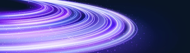 Kostenloser Vektor neon-planetenring mit lichtglühen-energieeffekt. magischer kosmos, runde linie, fackel mit violettem geschwindigkeitspfad, glanzelement, leuchtende bewegung, kreisförmige scheibenform, abstrakte vektortechnologie-tapete