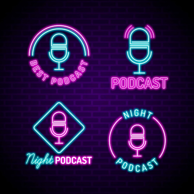 Kostenloser Vektor neon podcast logo sammlung