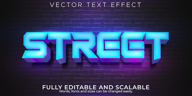 Kostenloser Vektor neon street text-effekt, bearbeitbarer retro- und leuchtender textstil