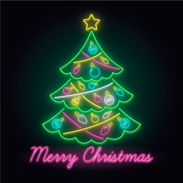 Neon Weihnachtsbaum Kostenlose Vektor