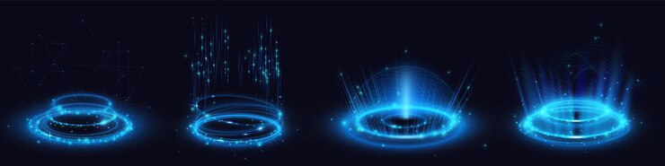 Kostenlose Vektor neonblaue lichtkreise, die auf schwarz isoliert sind