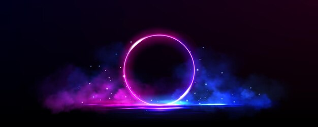 Neonkreisrahmen mit Rauch auf der Wasseroberfläche