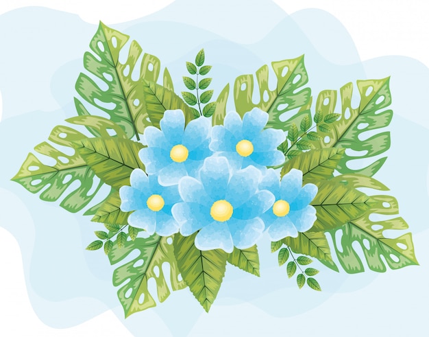 Nette blaue Blüten mit Blättern