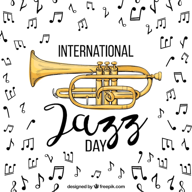 Kostenlose Vektor nette hand gezeichneter hintergrund für internationalen jazztag